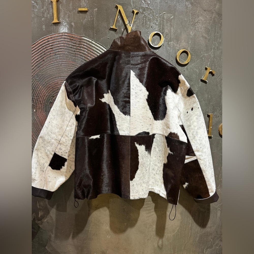 NWT Women's cow print calf hair western Brown and White genuine leather Jacket - Picture 13 of 15